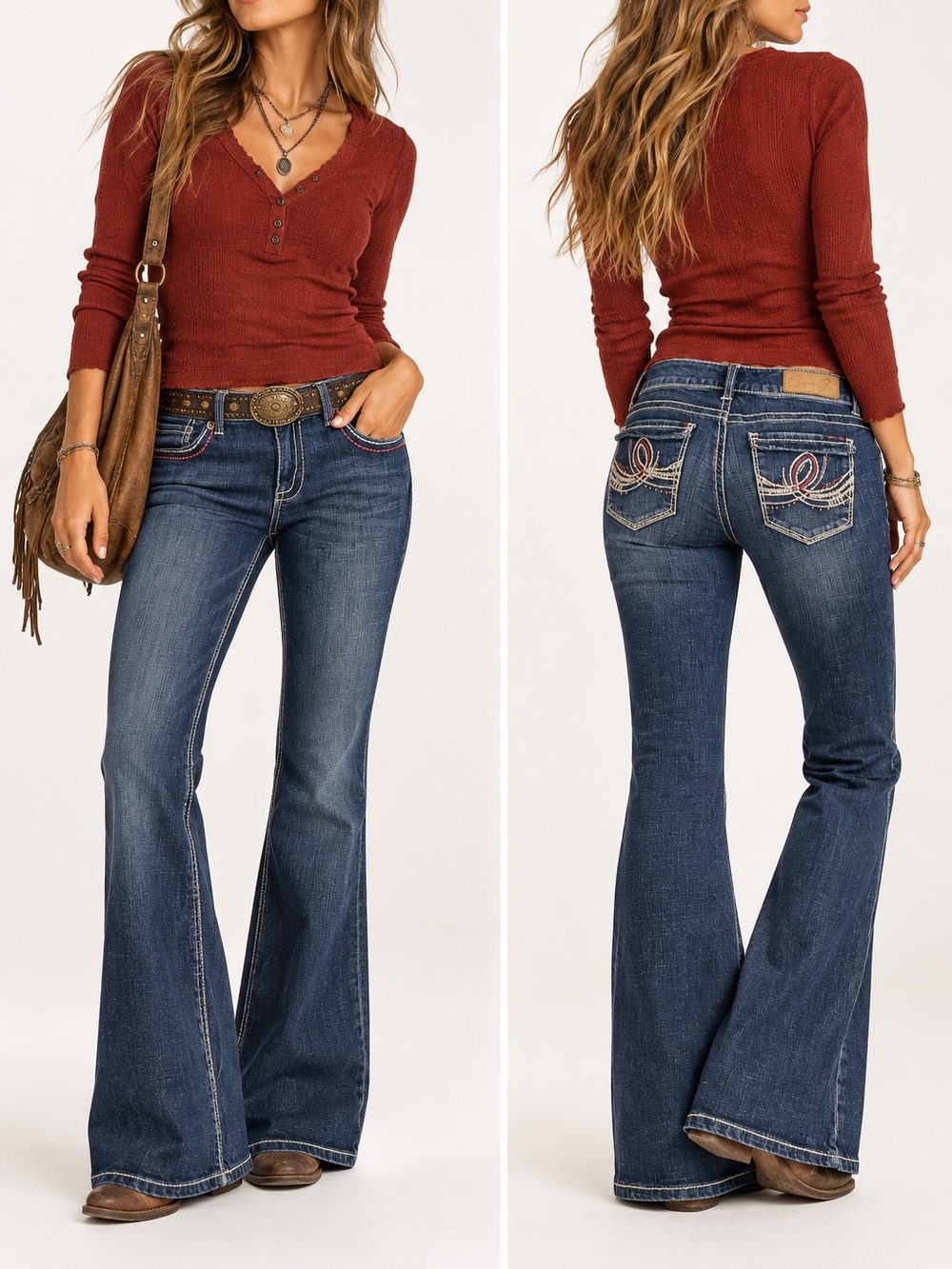 Seven7 Vintage Y2K Dark Wash Flare Jeans Embroidered Western Boho Denim Size 10